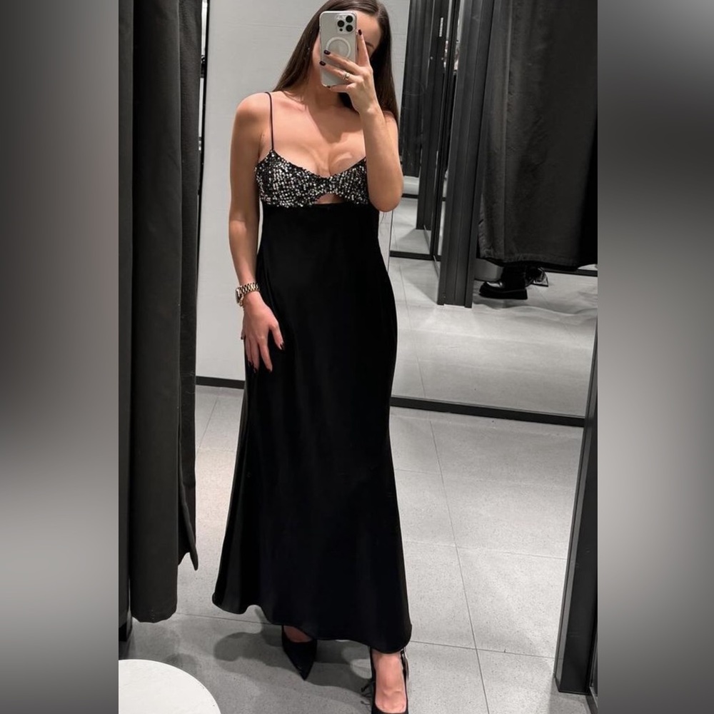 Zara contrasting sequin slip dress_12
